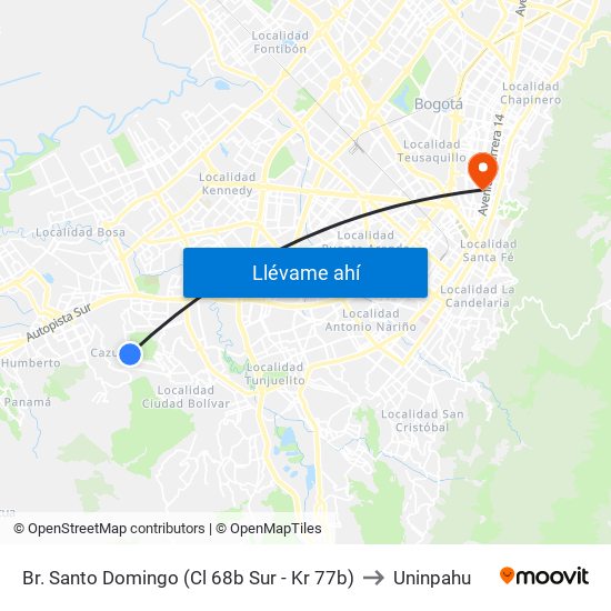 Br. Santo Domingo (Cl 68b Sur - Kr 77b) to Uninpahu map