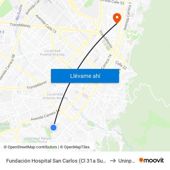 Fundación Hospital San Carlos (Cl 31a Sur - Kr 12b) to Uninpahu map