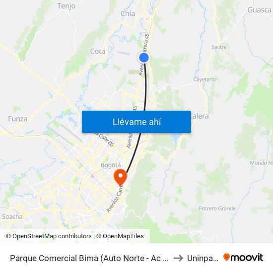 Parque Comercial Bima (Auto Norte - Ac 235) to Uninpahu map