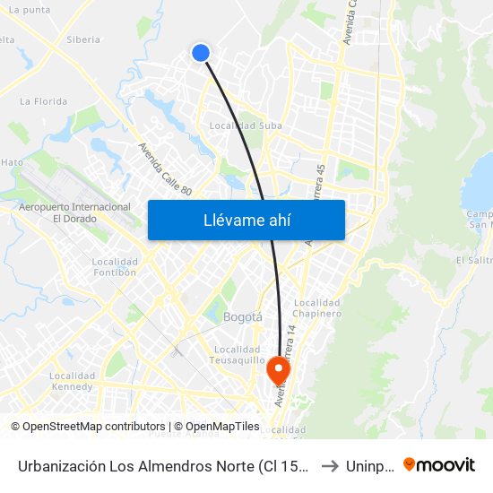 Urbanización Los Almendros Norte (Cl 152b - Kr 114d) to Uninpahu map