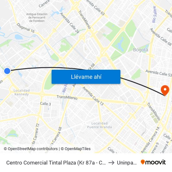 Centro Comercial Tintal Plaza (Kr 87a - Cl 6) to Uninpahu map