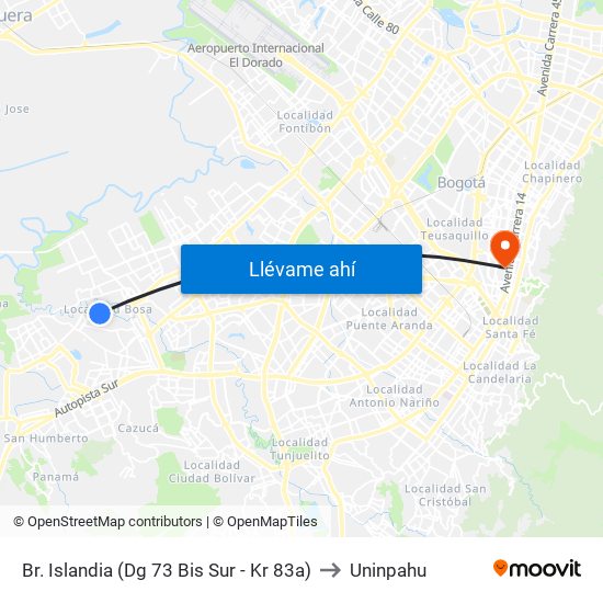 Br. Islandia (Dg 73 Bis Sur - Kr 83a) to Uninpahu map