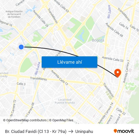 Br. Ciudad Favidi (Cl 13 - Kr 79a) to Uninpahu map