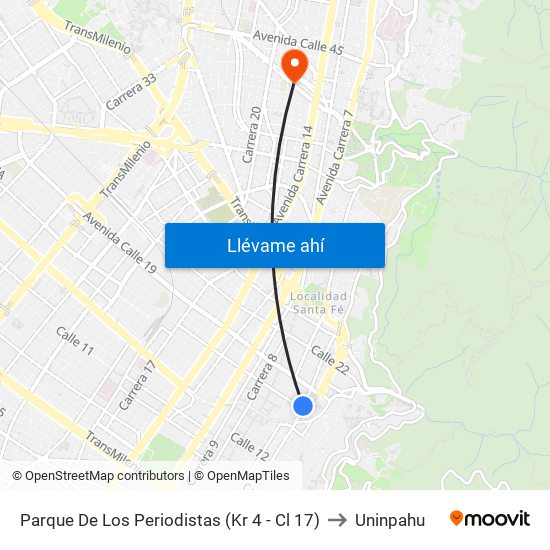 Parque De Los Periodistas (Kr 4 - Cl 17) to Uninpahu map