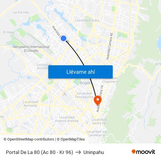 Portal De La 80 (Ac 80 - Kr 96) to Uninpahu map