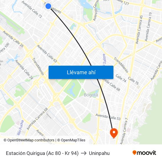 Estación Quirigua (Ac 80 - Kr 94) to Uninpahu map
