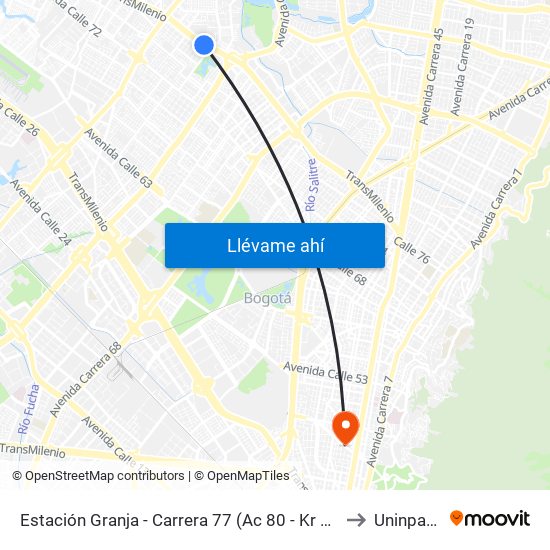 Estación Granja - Carrera 77 (Ac 80 - Kr 77) to Uninpahu map