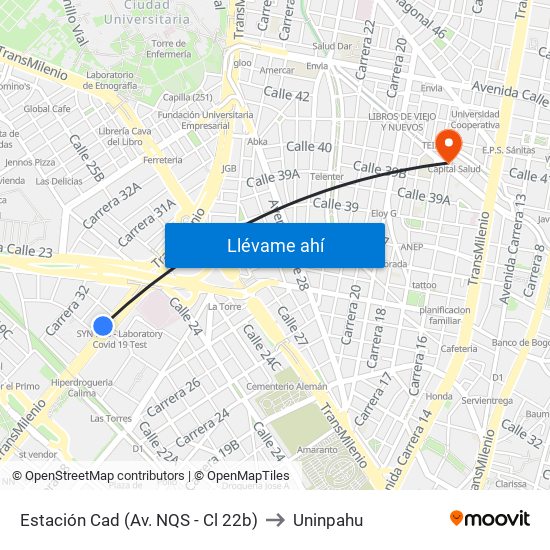 Estación Cad (Av. NQS - Cl 22b) to Uninpahu map