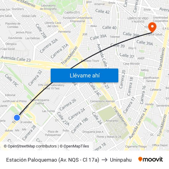 Estación Paloquemao (Av. NQS - Cl 17a) to Uninpahu map