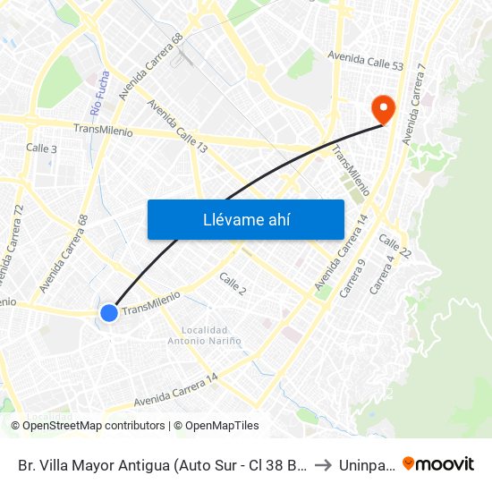Br. Villa Mayor Antigua (Auto Sur - Cl 38 Bis Sur) to Uninpahu map