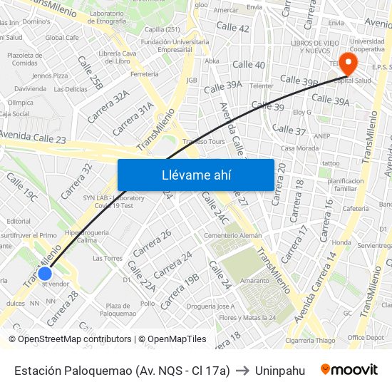 Estación Paloquemao (Av. NQS - Cl 17a) to Uninpahu map