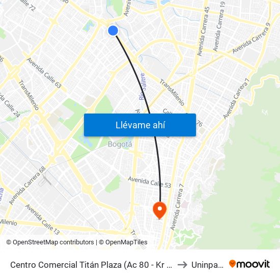 Centro Comercial Titán Plaza (Ac 80 - Kr 69t) to Uninpahu map