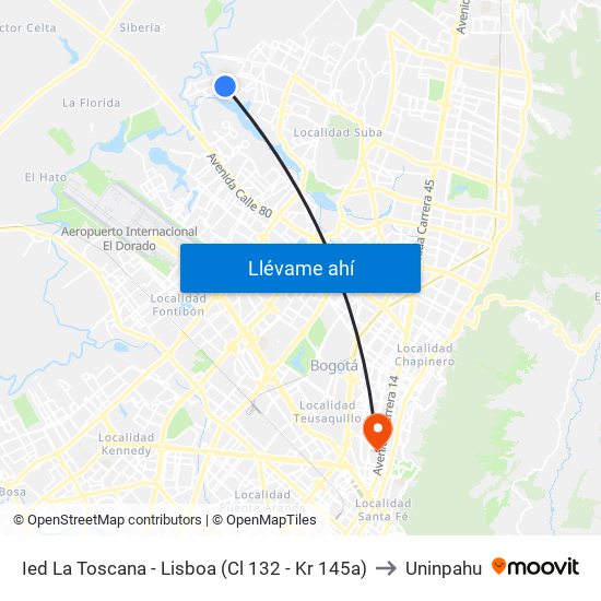 Ied La Toscana - Lisboa (Cl 132 - Kr 145a) to Uninpahu map