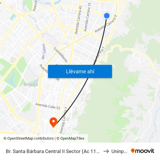 Br. Santa Bárbara Central II Sector (Ac 116 - Kr 11a) to Uninpahu map