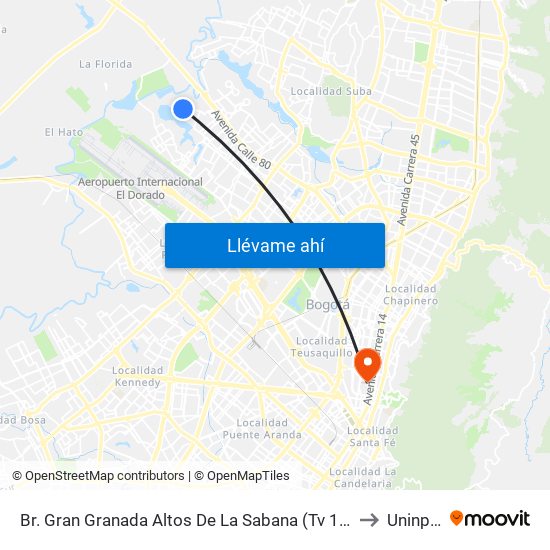 Br. Gran Granada Altos De La Sabana (Tv 123a - Dg 77b) to Uninpahu map