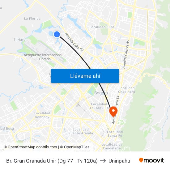 Br. Gran Granada Unir (Dg 77 - Tv 120a) to Uninpahu map
