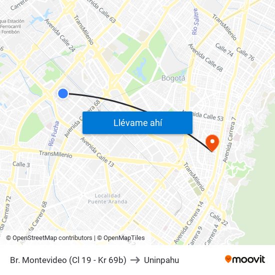 Br. Montevideo (Cl 19 - Kr 69b) to Uninpahu map