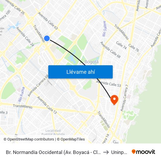 Br. Normandía Occidental (Av. Boyacá - Cl 48) (A) to Uninpahu map