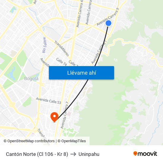 Cantón Norte (Cl 106 - Kr 8) to Uninpahu map