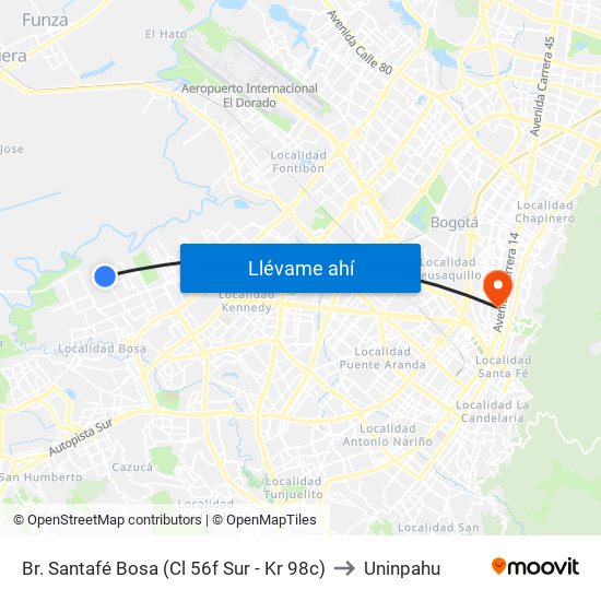 Br. Santafé Bosa (Cl 56f Sur - Kr 98c) to Uninpahu map