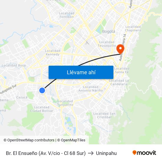 Br. El Ensueño (Av. V/cio - Cl 68 Sur) to Uninpahu map
