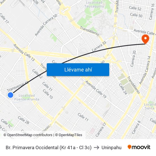 Br. Primavera Occidental (Kr 41a - Cl 3c) to Uninpahu map