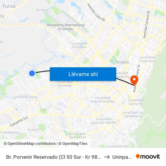 Br. Porvenir Reservado (Cl 50 Sur - Kr 98b) to Uninpahu map