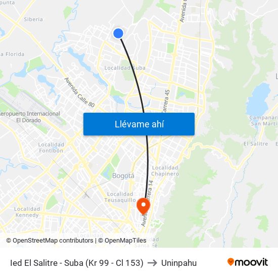 Ied El Salitre - Suba (Kr 99 - Cl 153) to Uninpahu map