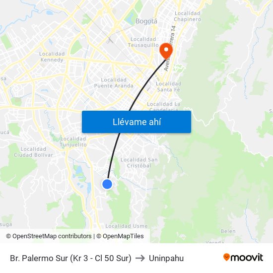 Br. Palermo Sur (Kr 3 - Cl 50 Sur) to Uninpahu map