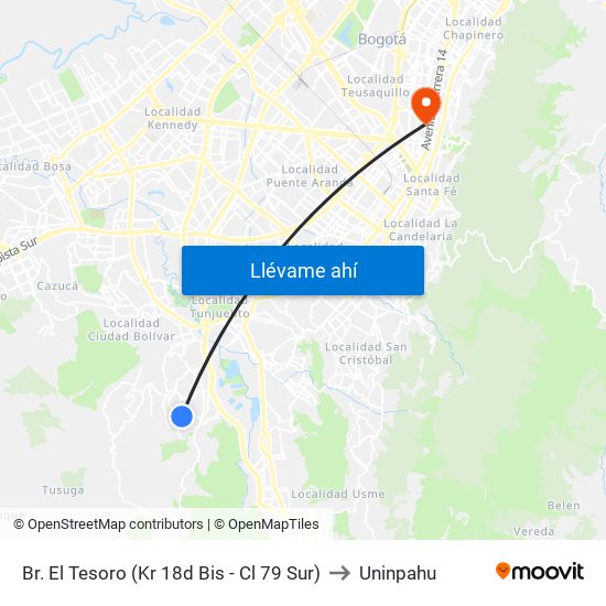 Br. El Tesoro (Kr 18d Bis - Cl 79 Sur) to Uninpahu map