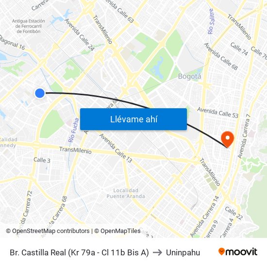 Br. Castilla Real (Kr 79a - Cl 11b Bis A) to Uninpahu map