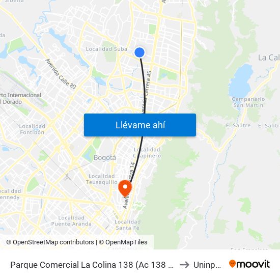 Parque Comercial La Colina 138 (Ac 138 - Kr 55) to Uninpahu map