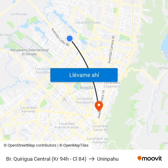 Br. Quirigua Central (Kr 94h - Cl 84) to Uninpahu map