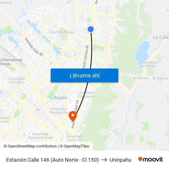 Estación Calle 146 (Auto Norte - Cl 150) to Uninpahu map