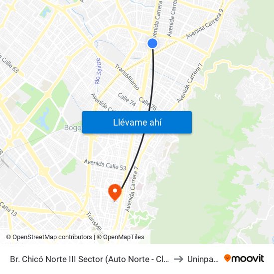 Br. Chicó Norte III Sector (Auto Norte - Cl 95) to Uninpahu map