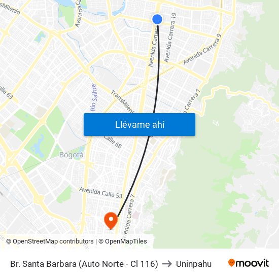 Br. Santa Barbara (Auto Norte - Cl 116) to Uninpahu map