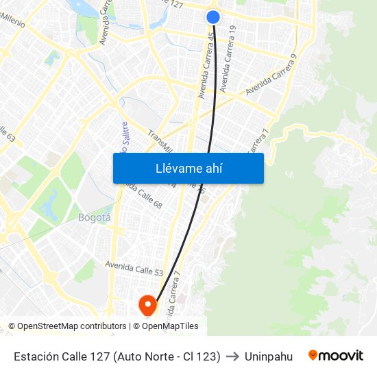 Estación Calle 127 (Auto Norte - Cl 123) to Uninpahu map