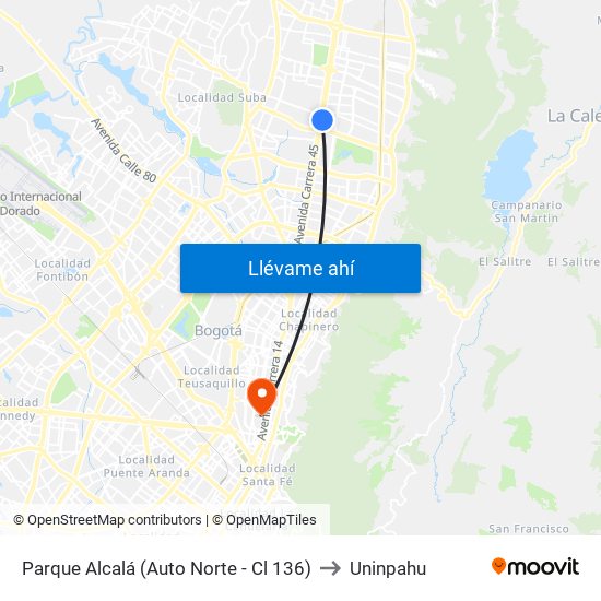 Parque Alcalá (Auto Norte - Cl 136) to Uninpahu map