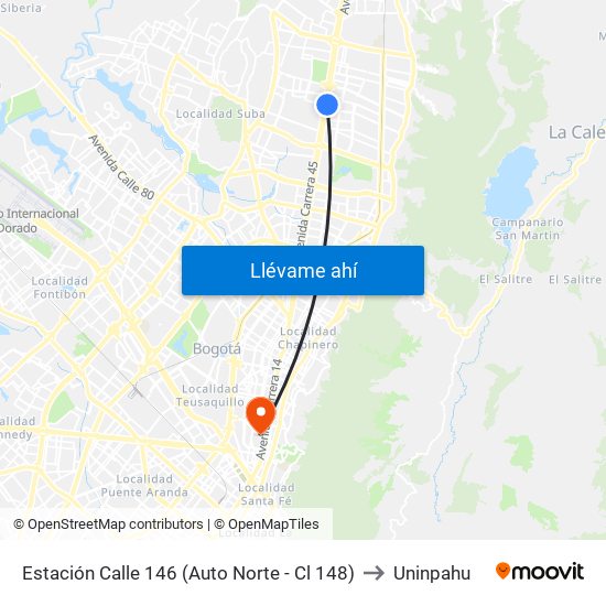 Estación Calle 146 (Auto Norte - Cl 148) to Uninpahu map