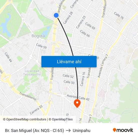 Br. San Miguel (Av. NQS - Cl 65) to Uninpahu map