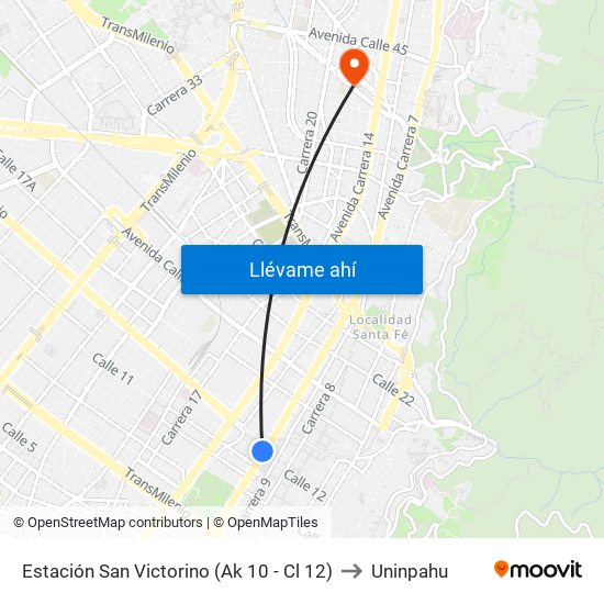 Estación San Victorino (Ak 10 - Cl 12) to Uninpahu map