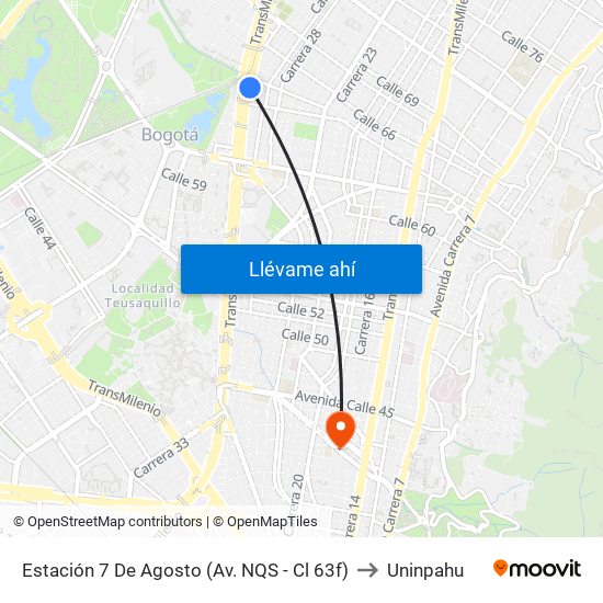 Estación 7 De Agosto (Av. NQS - Cl 63f) to Uninpahu map