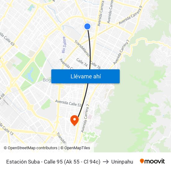 Estación Suba - Calle 95 (Ak 55 - Cl 94c) to Uninpahu map
