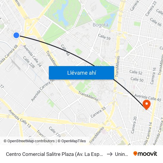 Centro Comercial Salitre Plaza (Av. La Esperanza - Kr 68a) to Uninpahu map