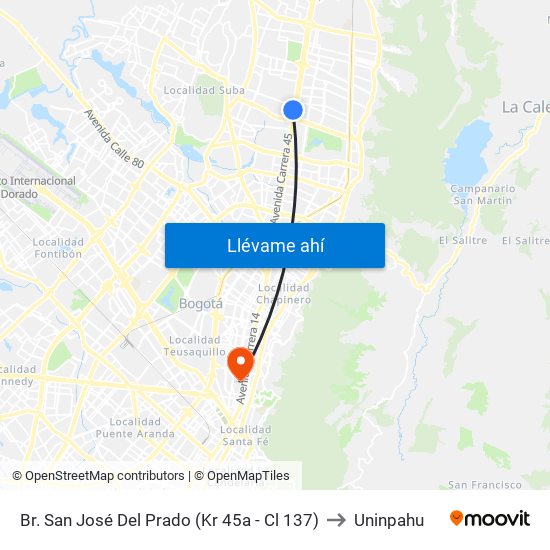 Br. San José Del Prado (Kr 45a - Cl 137) to Uninpahu map