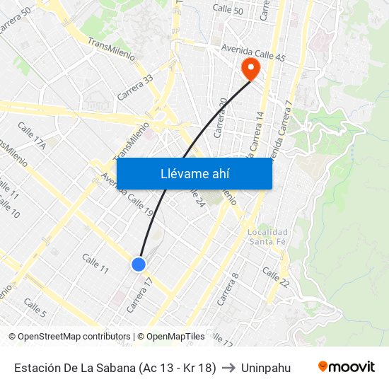 Estación De La Sabana (Ac 13 - Kr 18) to Uninpahu map