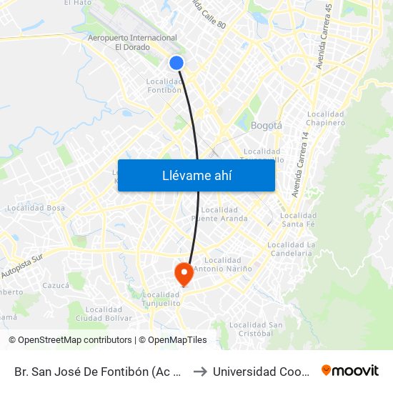 Br. San José De Fontibón (Ac 26 - Kr 96a) to Universidad Cooperativa map