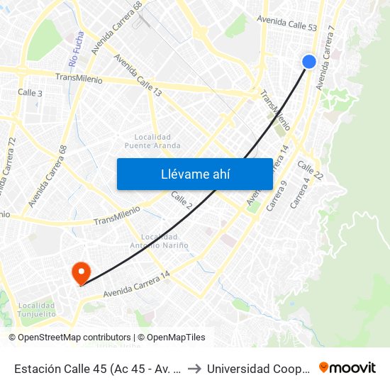 Estación Calle 45 (Ac 45 - Av. Caracas) to Universidad Cooperativa map