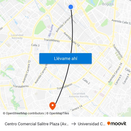 Centro Comercial Salitre Plaza (Av. La Esperanza - Kr 68b) to Universidad Cooperativa map