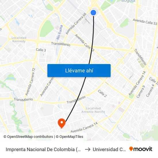 Imprenta Nacional De Colombia (Av. Esperanza - Kr 66) to Universidad Cooperativa map